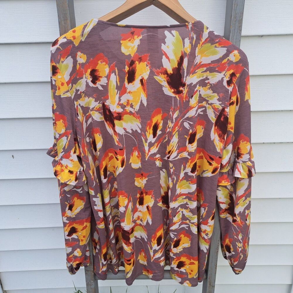 Sew in Love Floral 2X PLUS SIZE Womens Ruffle Long Sleeve Blouse Top Floral - Picture 2 of 8